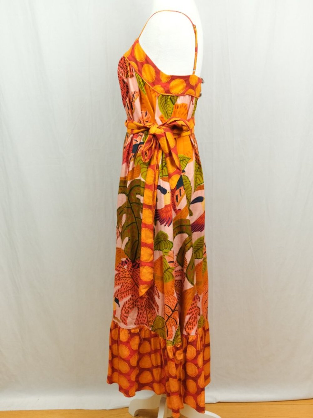 FARM Rio Pink Orange Green Leaf-Print Strapless Maxi Dress - Picture 6 of 10